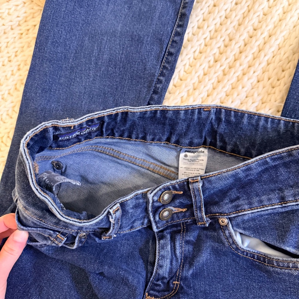 Patagonia Womens 27 Organic Cotton Bootcut Jeans Dark Wash Blue Double Button - Picture 5 of 7